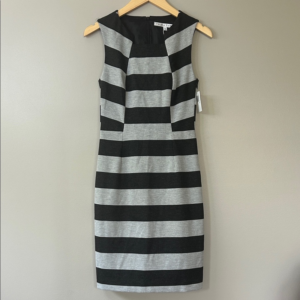 NWT Trina Turk Martha Striped Sleeveless Shift Dress‎ Size 0 Gray/Black